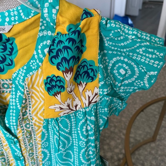 NWT John Mark Floral Spring Flutter Sleeve Dress, Turquoise and Yellow, XS - Picture 3 of 6